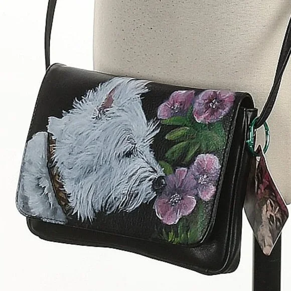 NWT Hand painted Westie Dog black handbag - Picture 2 of 6